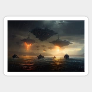 Futuristic Battleships Conquer Sea and Sky Sticker